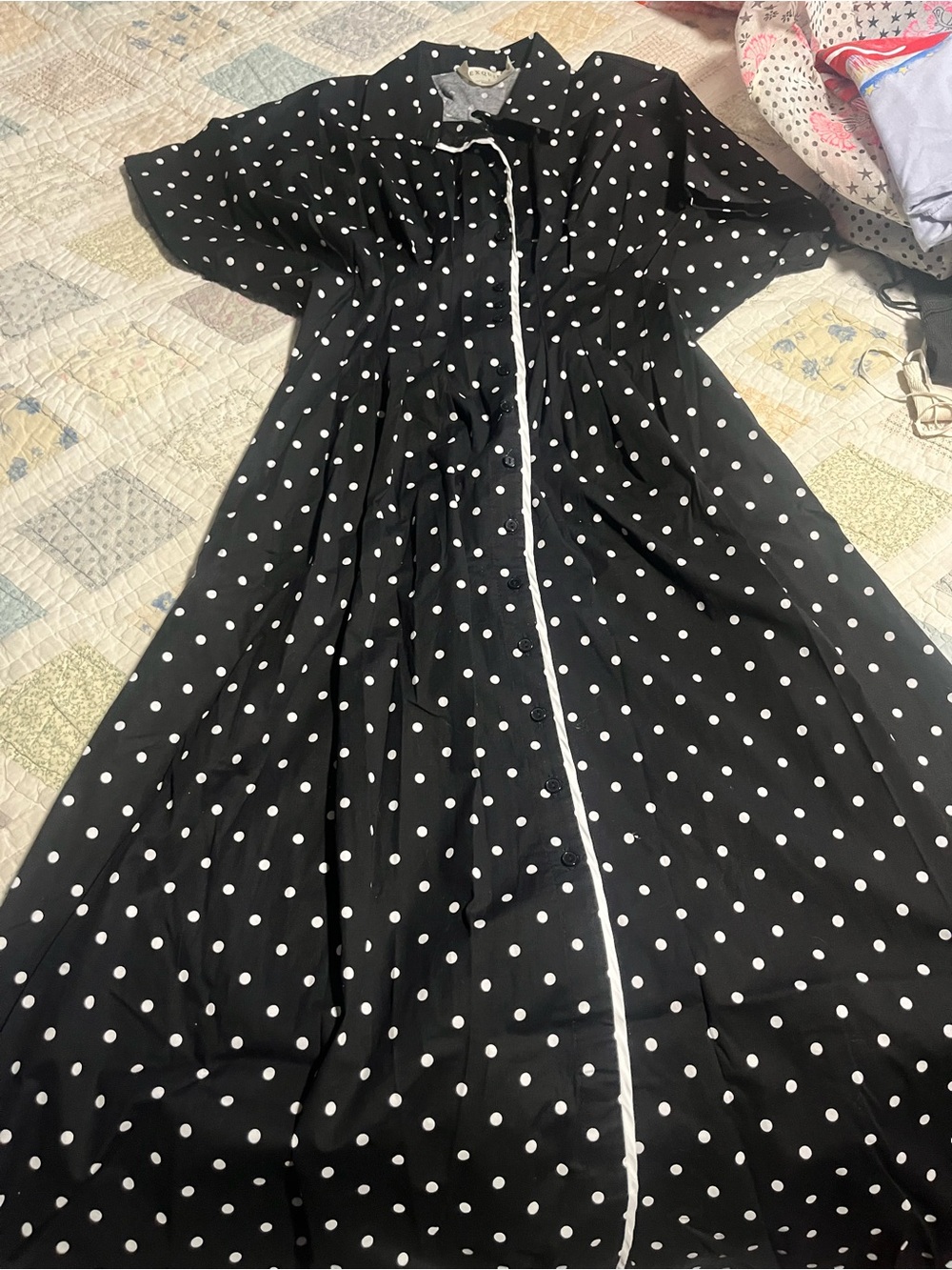 Anthropologie Black and White Polka Dot Maxi Dress